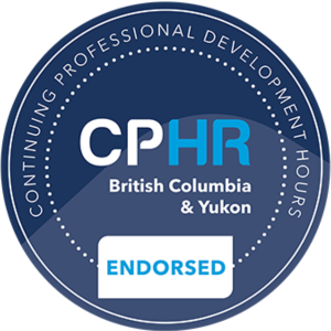 CPHR British Columbia and Yukon accreditation seal logo, representing endorsement for pre-approved continuing professional development hours.
